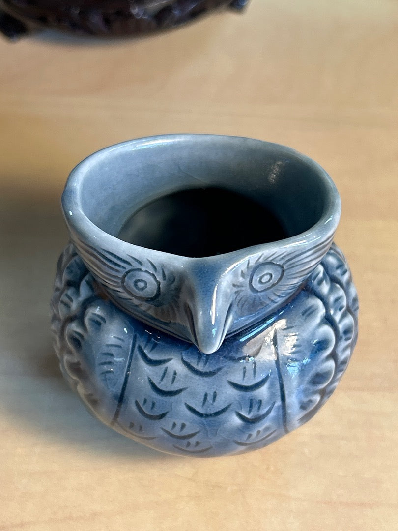 Chouette Céramique - 7cm - Bleu - 150g - Très bon état