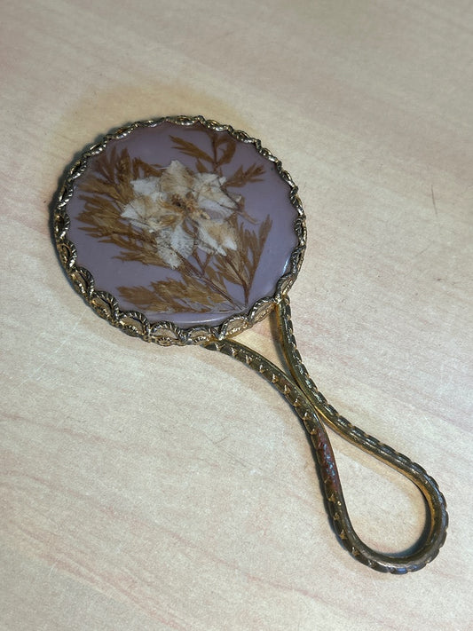 Petit miroir à main vintage fleurs séchées Miroir de courtoisie