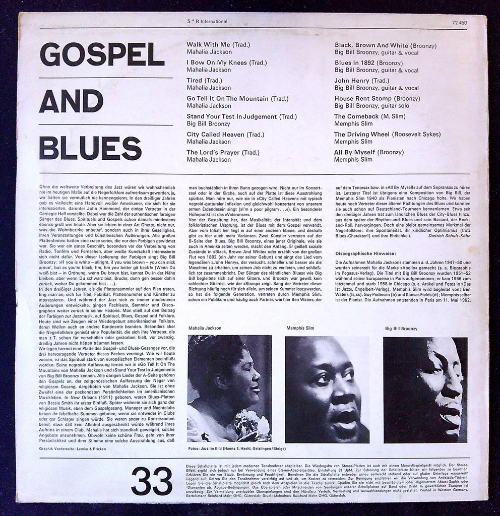 Vinyle Gospel and Blues Mahalia Jackson Sr International