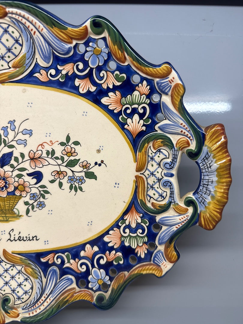 Plateau de service – Fourmaintraux Dutertre – Plateau – Céramique décor floral Desvres