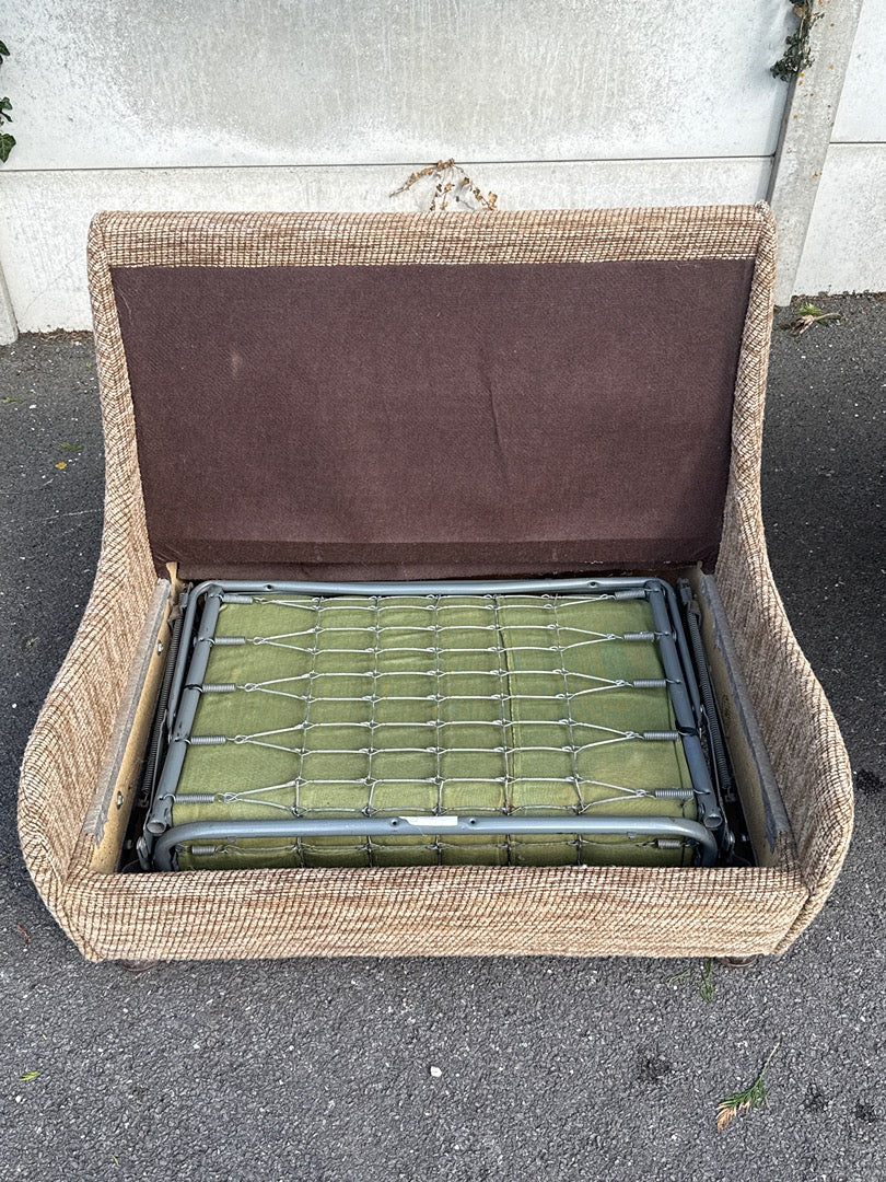 Fauteuils convertibles vintage – Tissu beige et marron