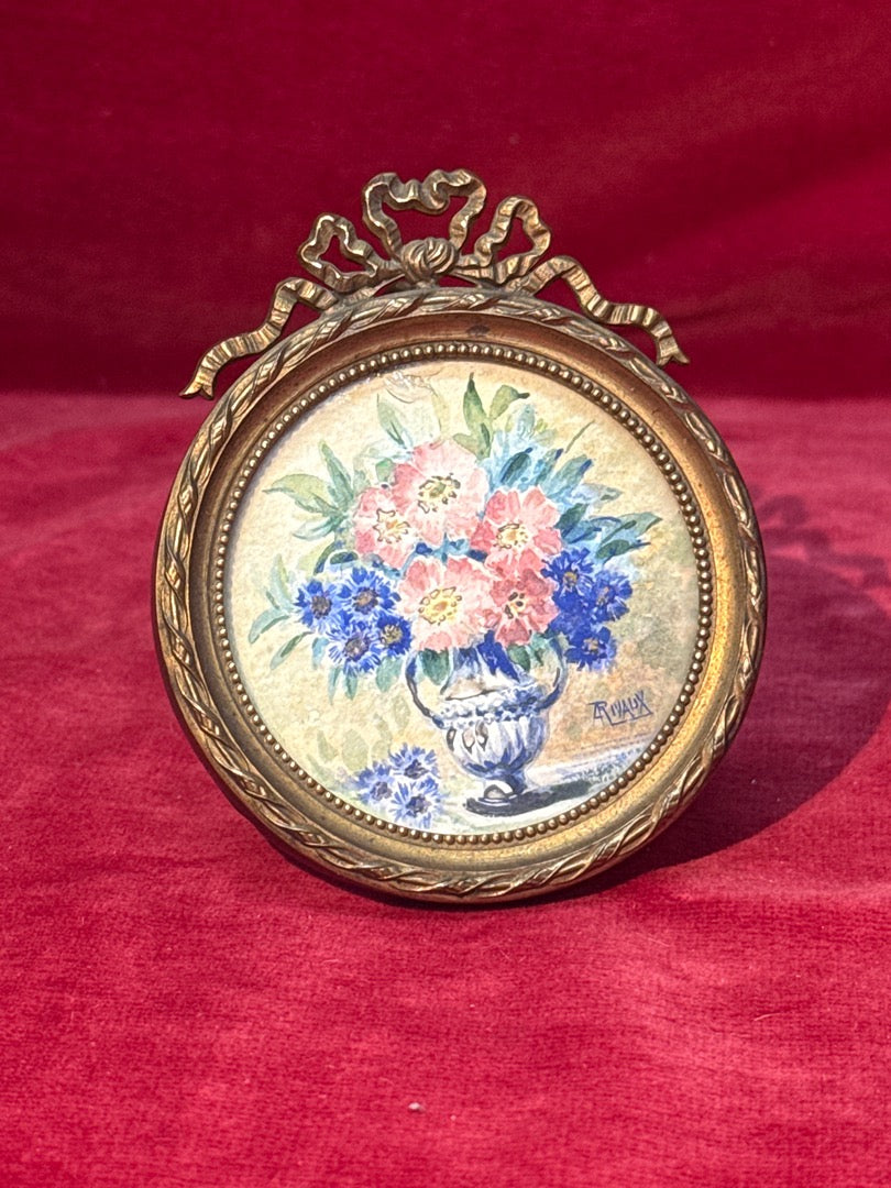Petit cadre photo rond en laiton style Louis Xvi
