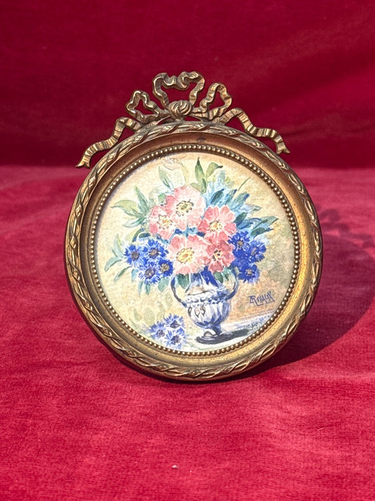 Petit cadre photo rond en laiton style Louis Xvi