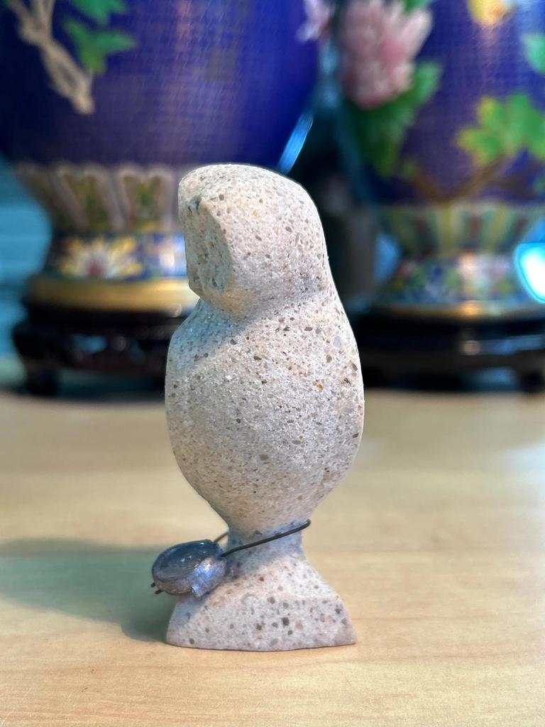 Statuette sculpté Chouette / Hibou en pierre avec sceau