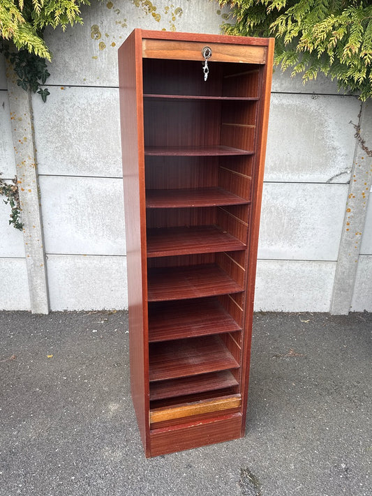 Meuble classeur à rideau – Organisateur de bureau – Bois vintage marron