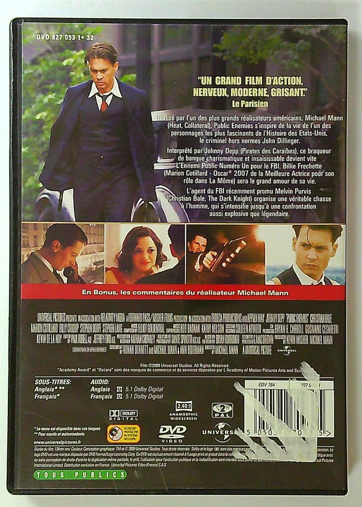 dvd Public Enemies Michael Mann Johnny Depp Christian Bale