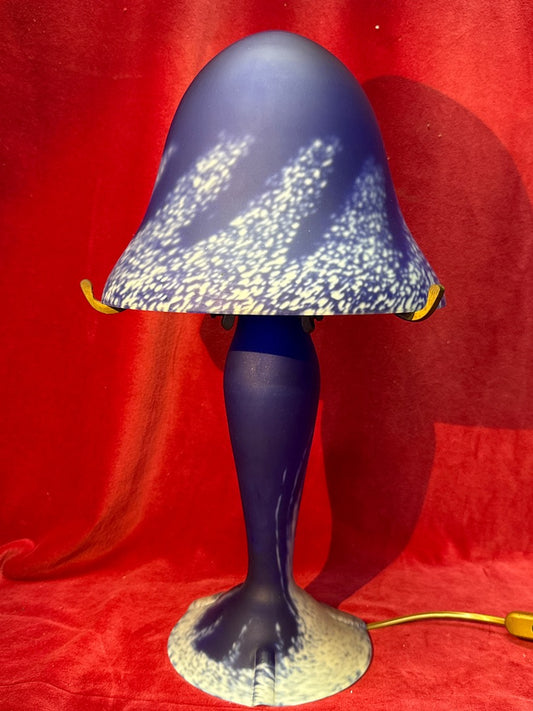 Lampe champignon verre pâte de verre bleu Art Nouveau