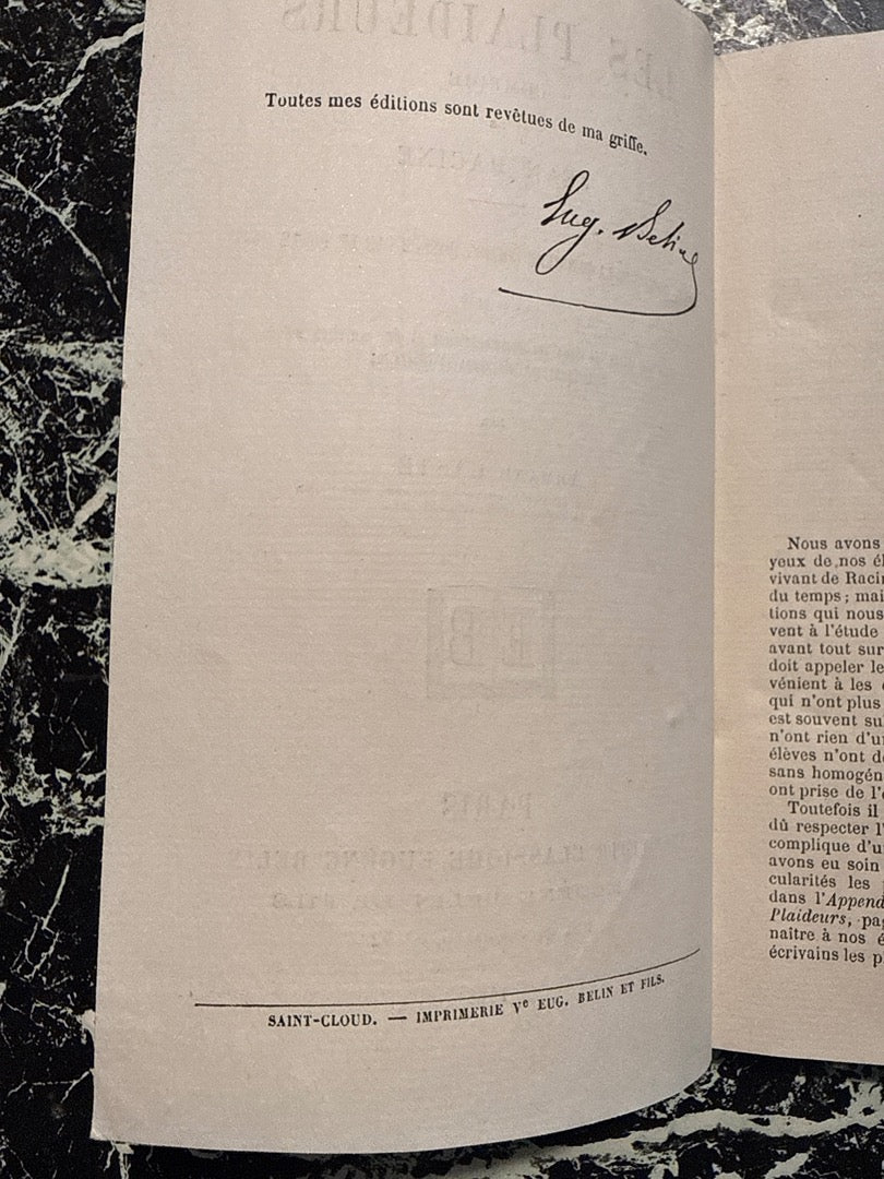 Livre – Les Plaideurs Jean Racine – Belin – Ancien Édition 1888