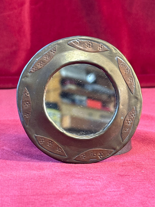 Petit miroir mural rond en métal doré, motifs fleuris, 9 cm