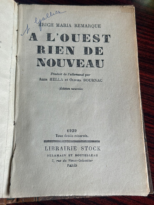 Livre – Remarque – Littérature – A l'ouest rien de nouveau