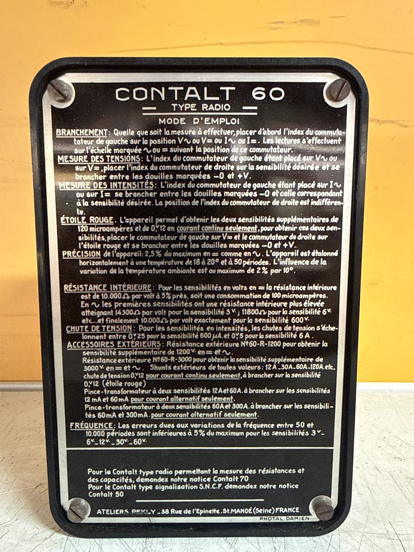 Multimètre – Pekly Contalt 60 – Outil de mesure – Vintage bakélite noir
