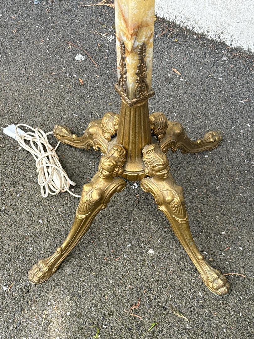 Lampadaire – Vintage – Maison – Doré En Onyx Et Métal