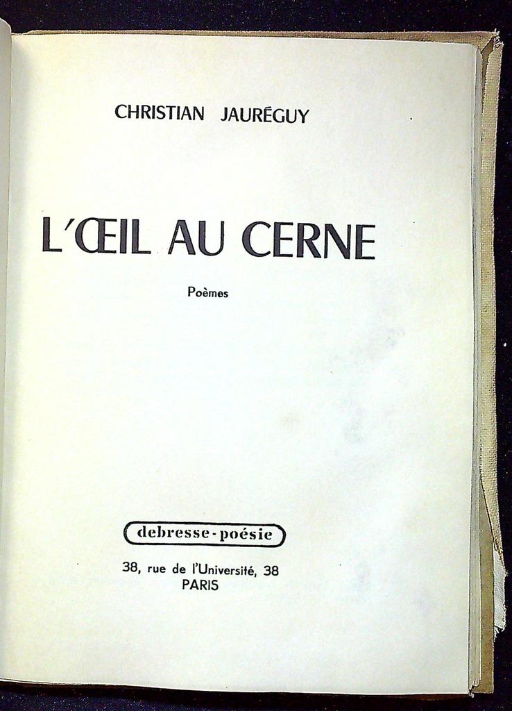 Livre – Christian Jauréguy – Poésie – L'oeil au cerne