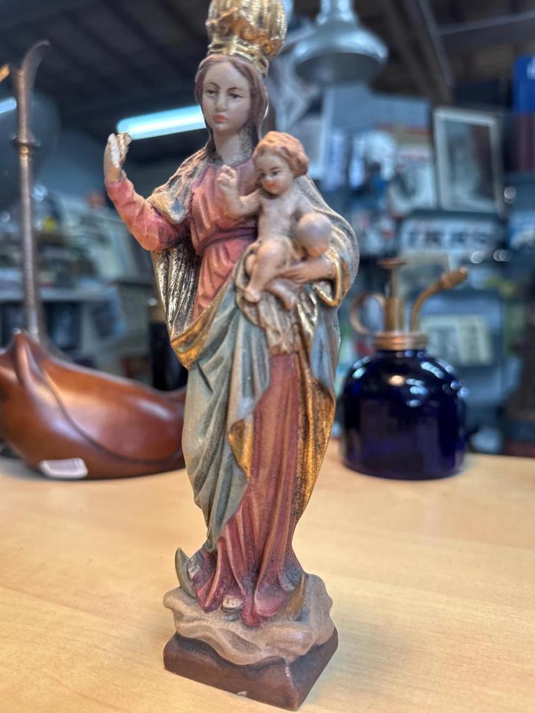 Statuette – Vierge Marie À L'enfant – Sculpture En Bois