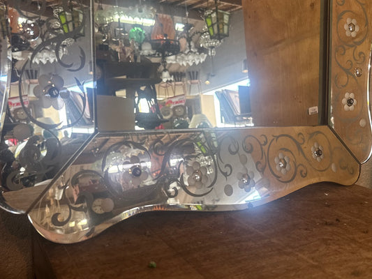Miroir ancien – Style Vénitien gravé et fleurs