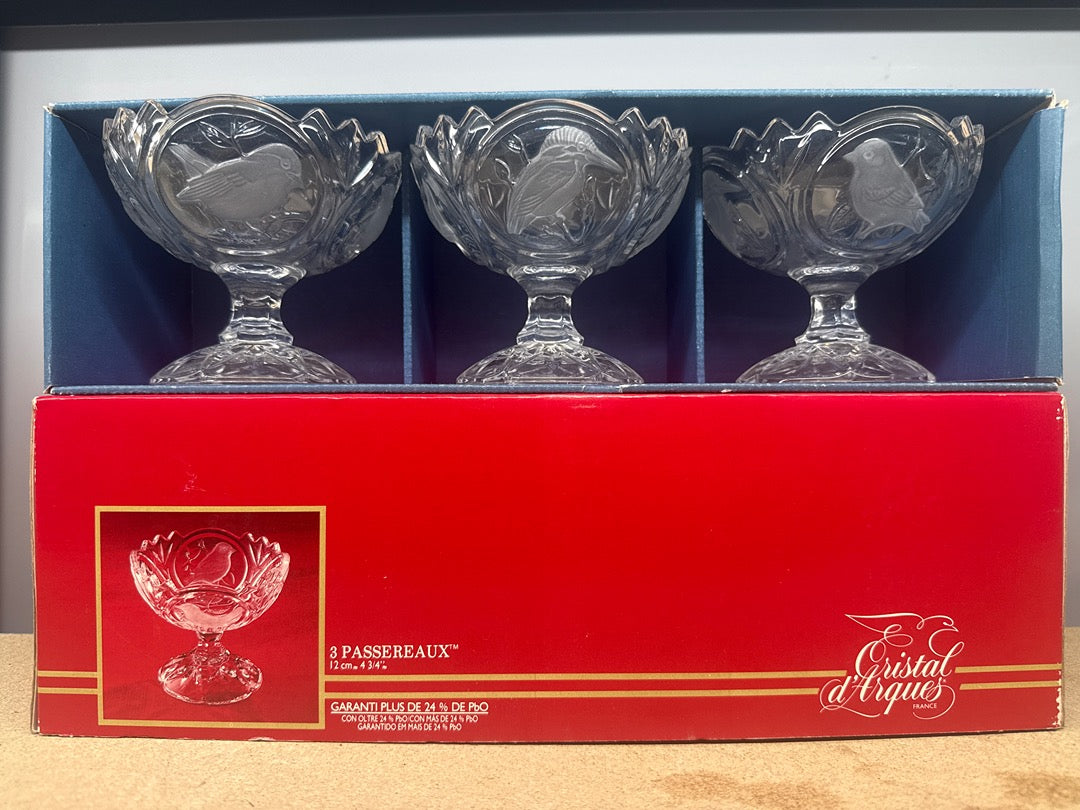 Coupes – Cristal d'arques – Service – Lot de 3 oiseaux