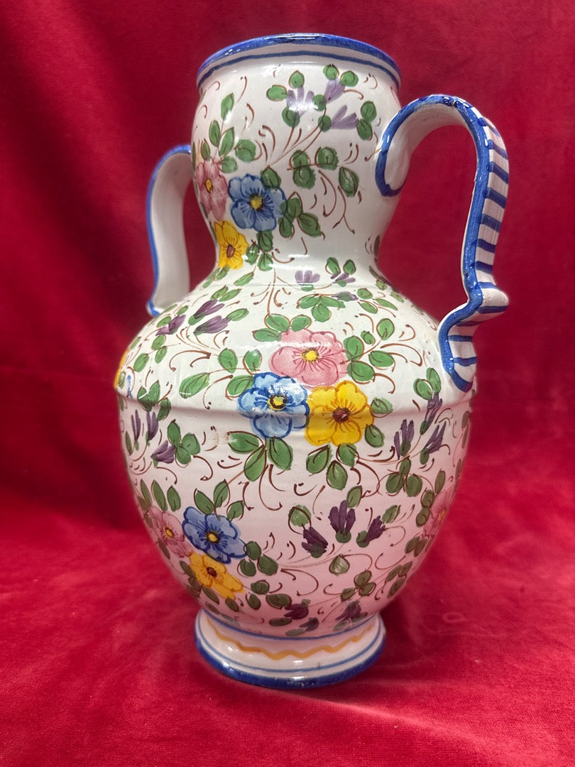 Grand Vase Céramique Deux Anses Italie Decor Floral