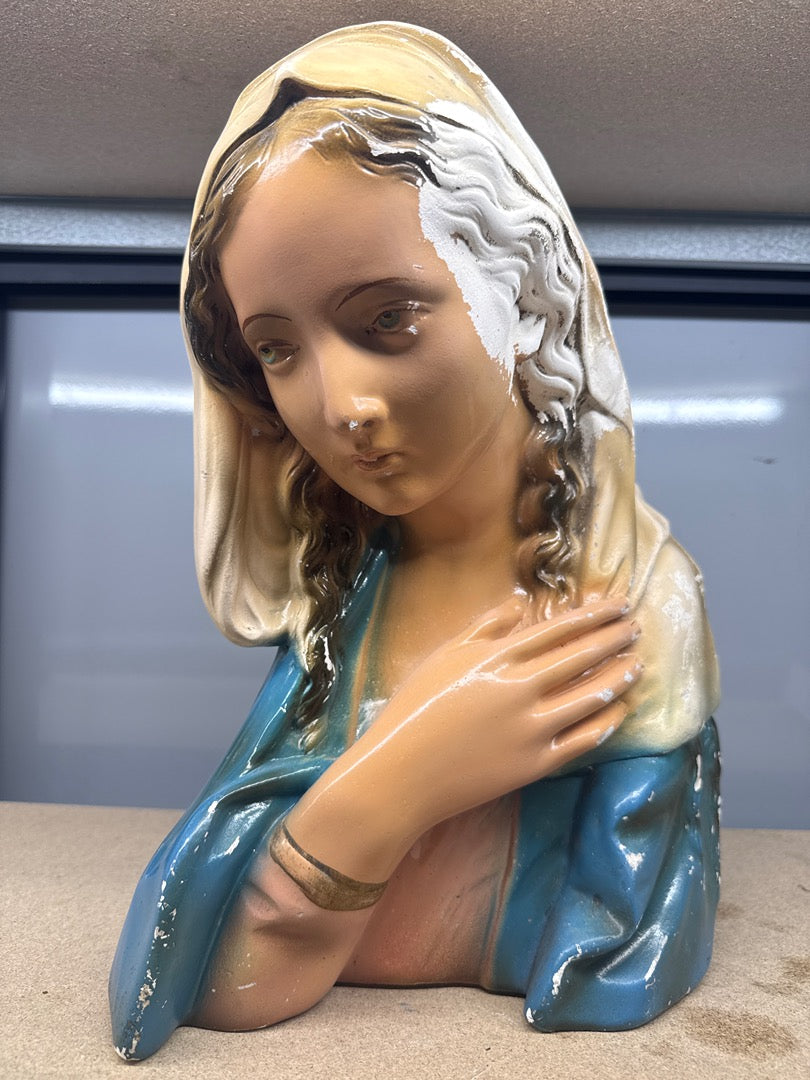 Grand Buste De Vierge – Bibelots – Statue En Plâtre Vintage