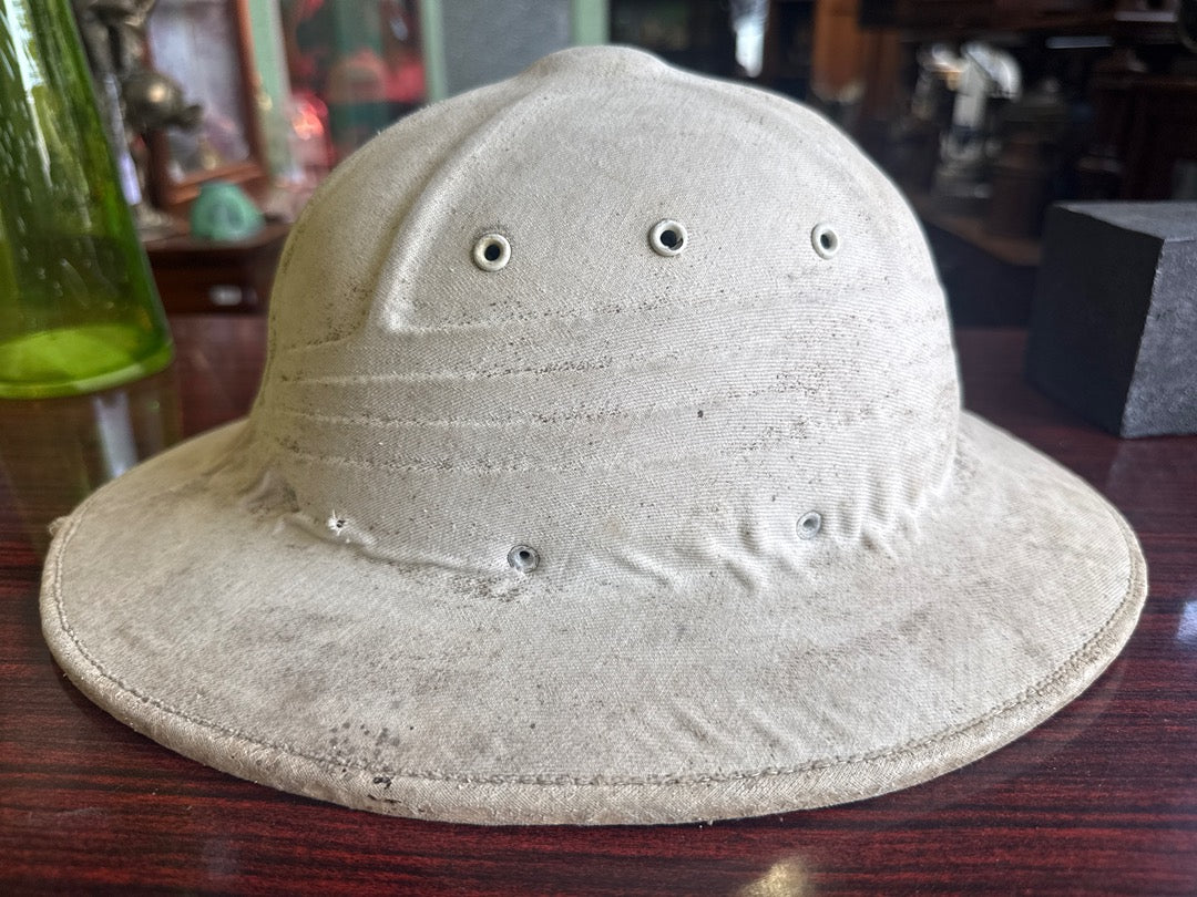 Casque colonial – Vintage – Chapeau – Toile de coton beige