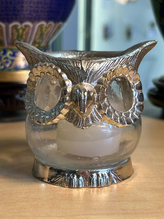 Bougeoir chouette / Hibou verre métal