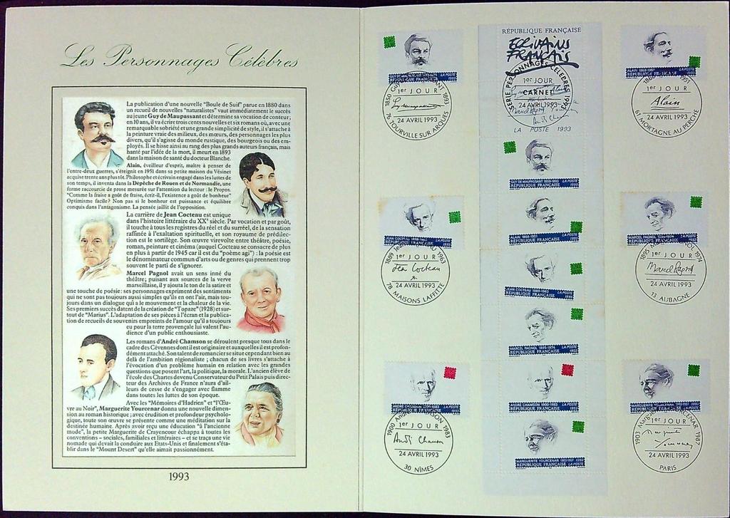 Écrivains Célèbres Enveloppe Dépliant Timbre 1er jour Encart Fdc Yvert et Tellier