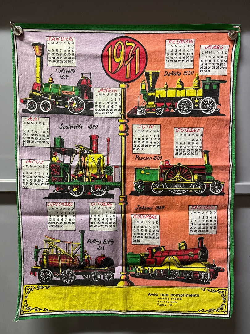 Torchon Abadie Frères – Calendrier 1971 locomotives anciennes