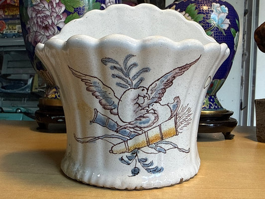 Pique-fleurs mural – Faïence – Décoration – Oiseau fleurs vintage