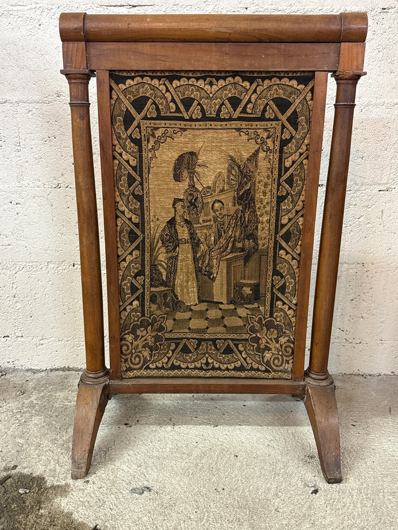 Pare-feu cheminée bois tapisserie vintage