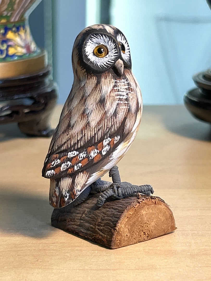 Figurine hibou / chouette bois peint