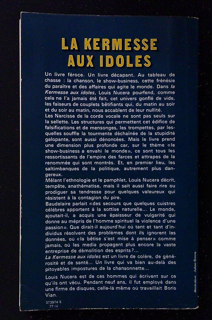 Livre – Louis Nucera – Littérature – La kermesse aux idoles dédicacé