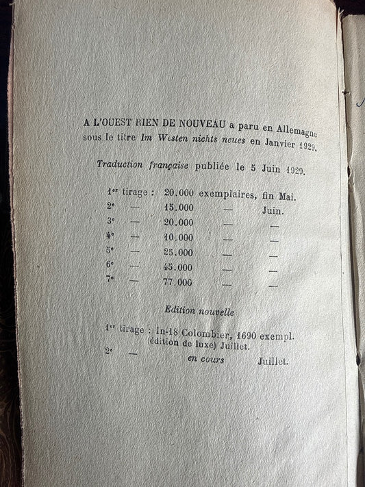 Livre – Remarque – Littérature – A l'ouest rien de nouveau