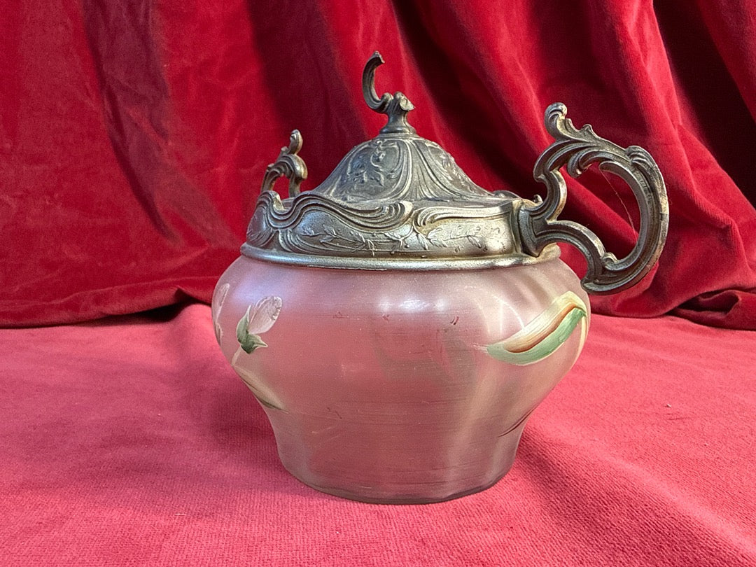 Bonbonnière art nouveau verre givré et métal