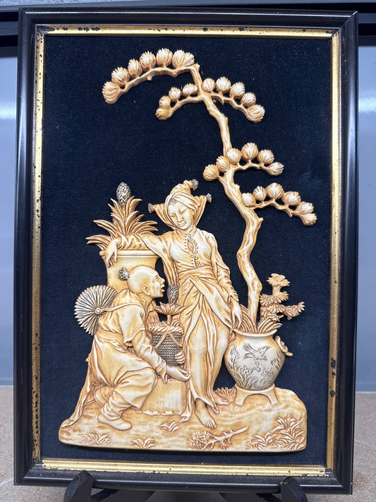 Tableau en relief – François Noé Icoryl – Décoration murale – Scène asiatique vintage