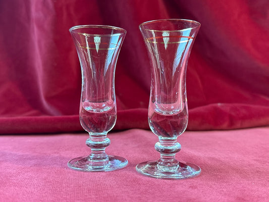 Paire de petits verres à liqueur évasés à filets dorés