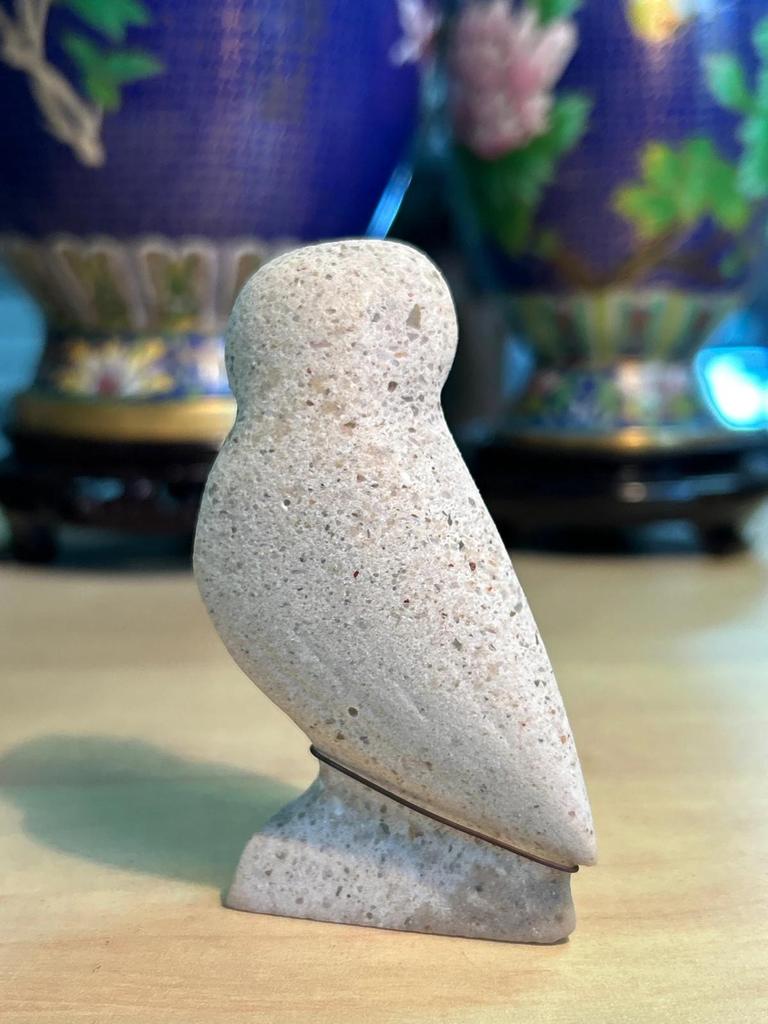 Statuette sculpté Chouette / Hibou en pierre avec sceau