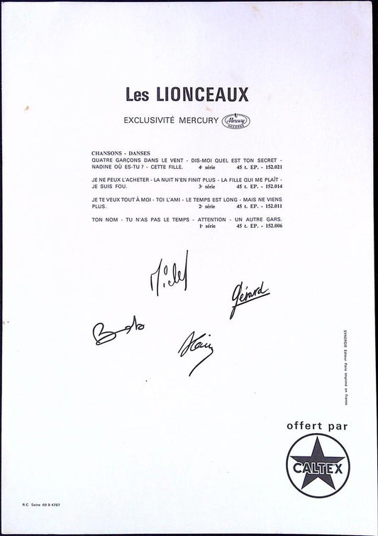 Photo dédicacée – Les Lionceaux – Musique – Vintage Caltex