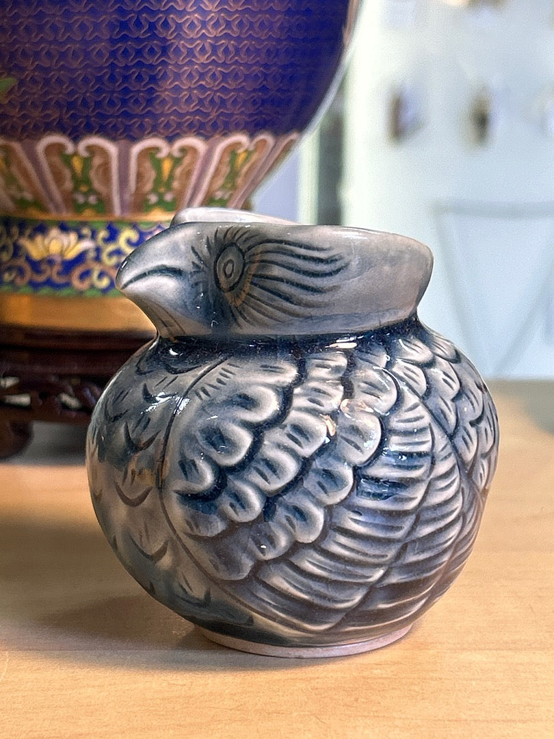 Chouette Céramique - 7cm - Bleu - 150g - Très bon état