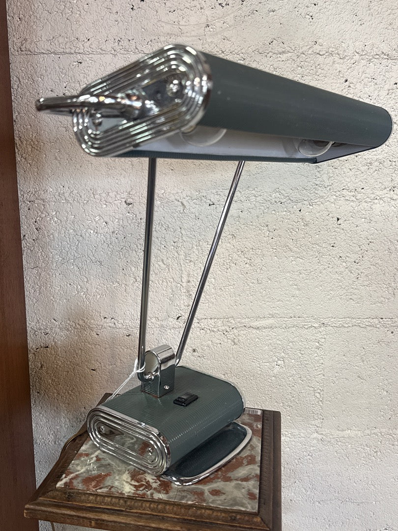 Lampe de bureau vintage – Style Art Déco chrome et vert