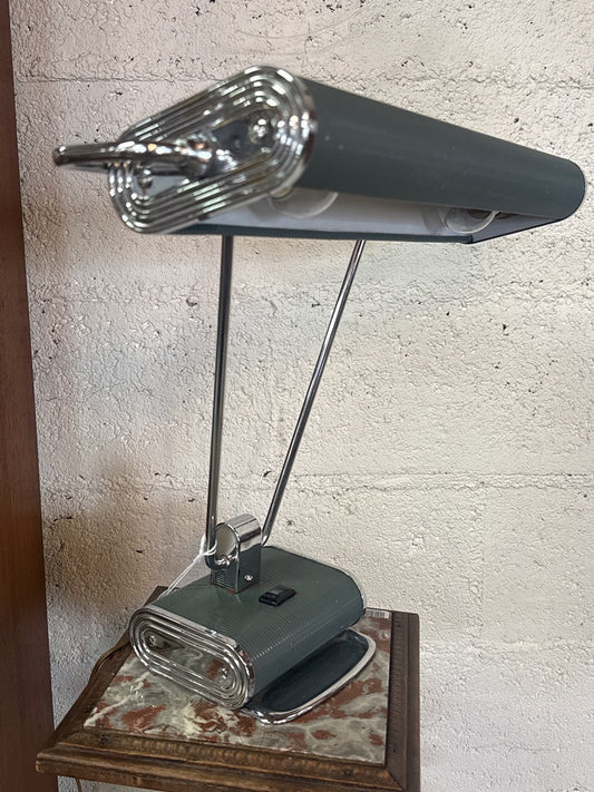 Lampe de bureau vintage – Style Art Déco chrome et vert