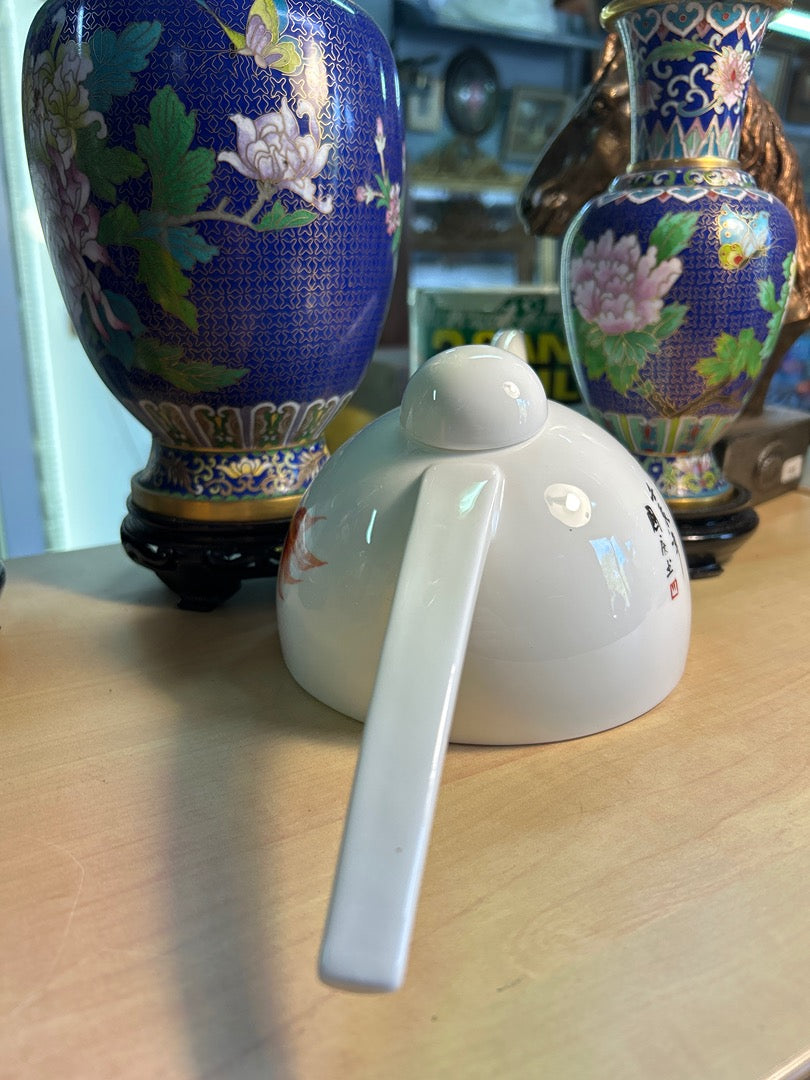 Théière Maycan et 2 tasses porcelaine poissons