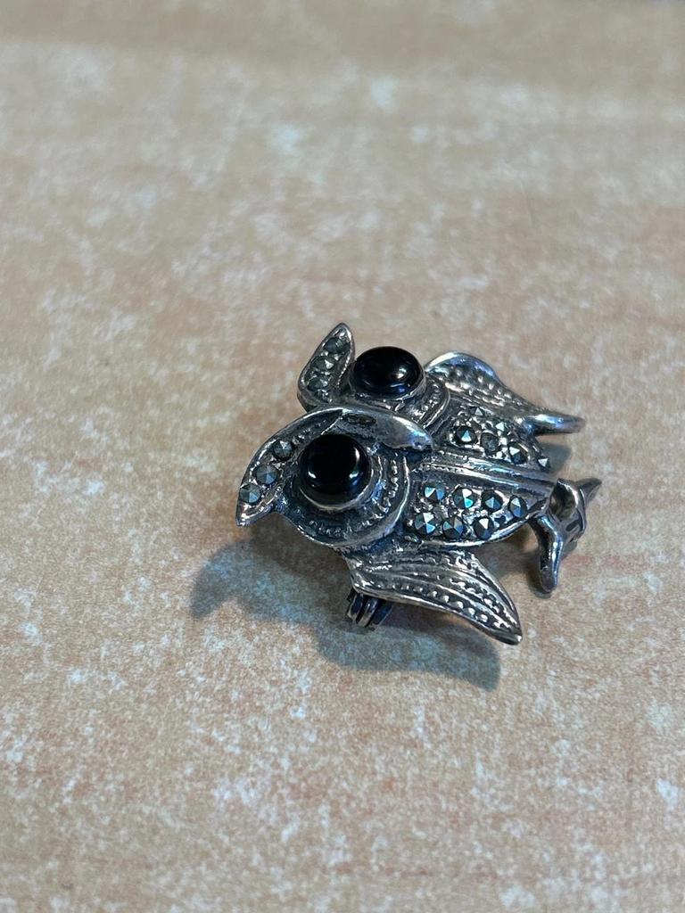 Broche en argent 925 Nf et onyx noir Chouette / Hibou