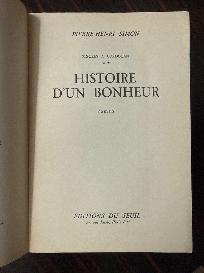 Livre Pierre-henri Simon – Littérature – Histoire d'un bonheur