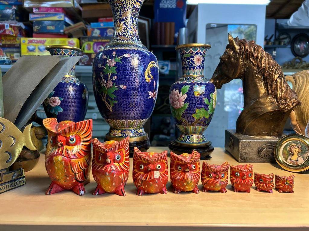 Lot de 8 Statuettes sculpté Chouette / Hibou