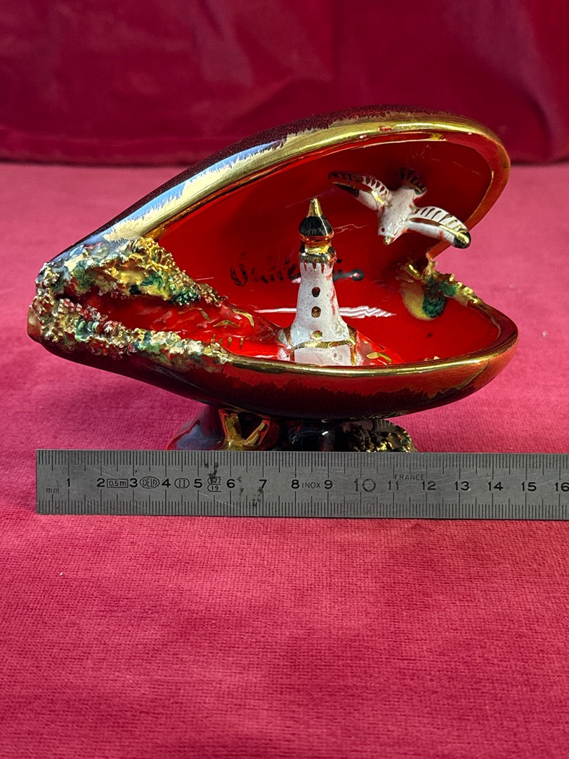 Lampe Coquillage moule en céramique avec phare et mouette Vallauris