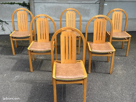 Lot ensemble de 6 chaises vintage Baumann Argos avec assise interchangeables