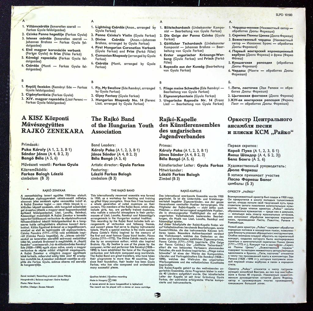 Vinyle – Rajkó – Musique – Folklore hongrois 1983
