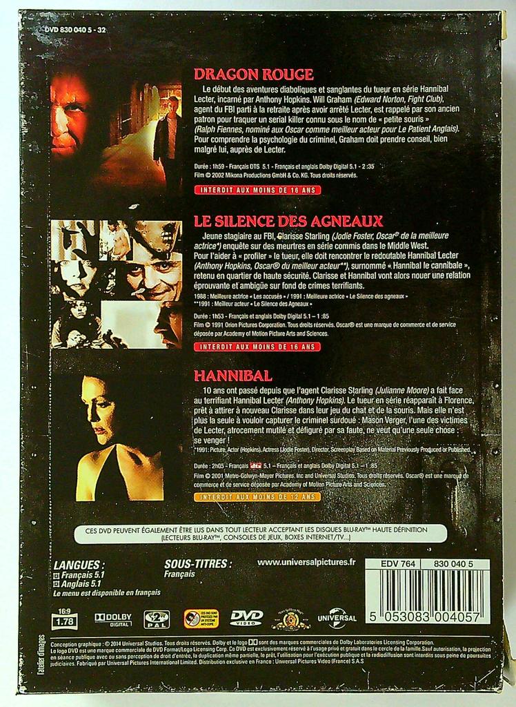 Coffret Trilogie Hannibal Lecter 4 Dvd Universal