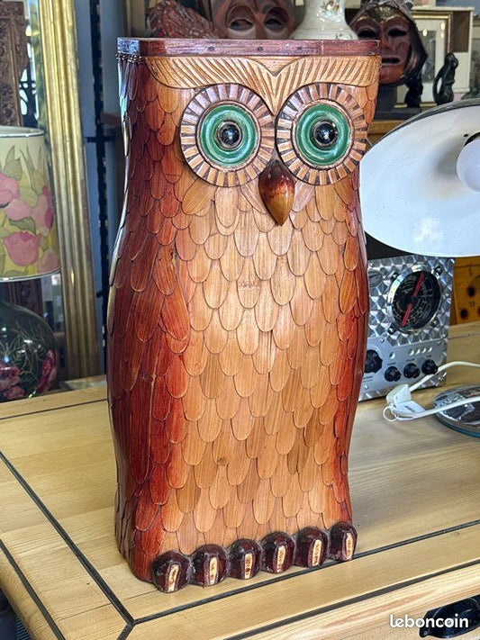 Porte Parapluie - Corbeille Hibou – Vintage – Rangement – Bois tressé