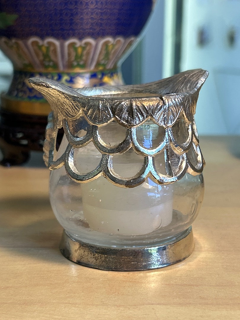 Bougeoir chouette / Hibou verre métal