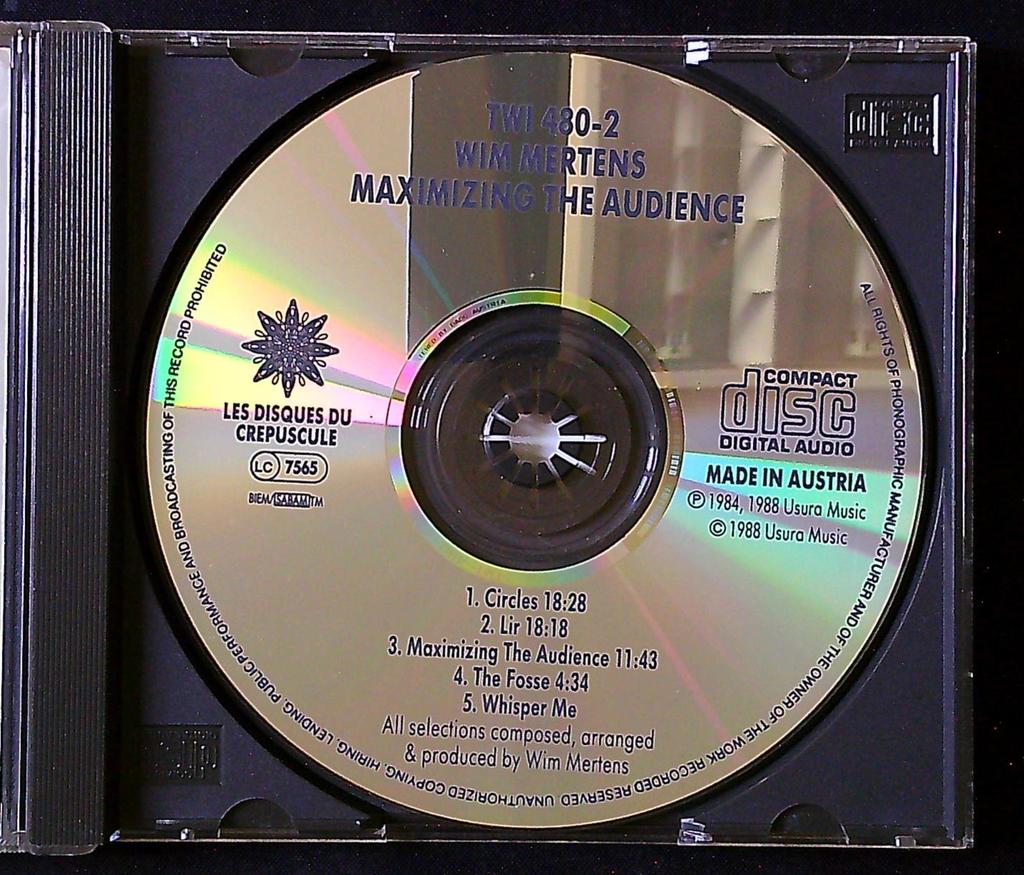 Cd Wim Mertens – Maximizing the Audience – Musique – Album minimaliste